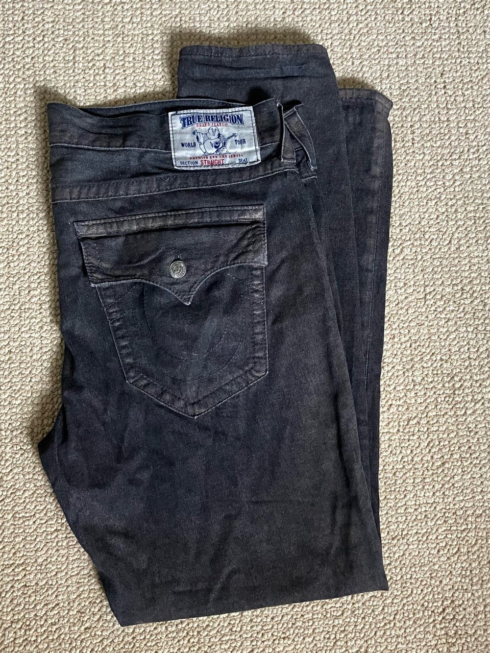 True Religion Men's Dark Black Straight Jeans